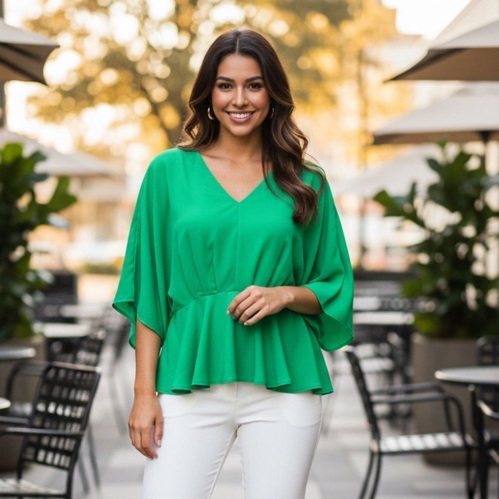 🔥 Take 50% OFF- M Shopthemint Green V-Neck Peplum Top- Size-S